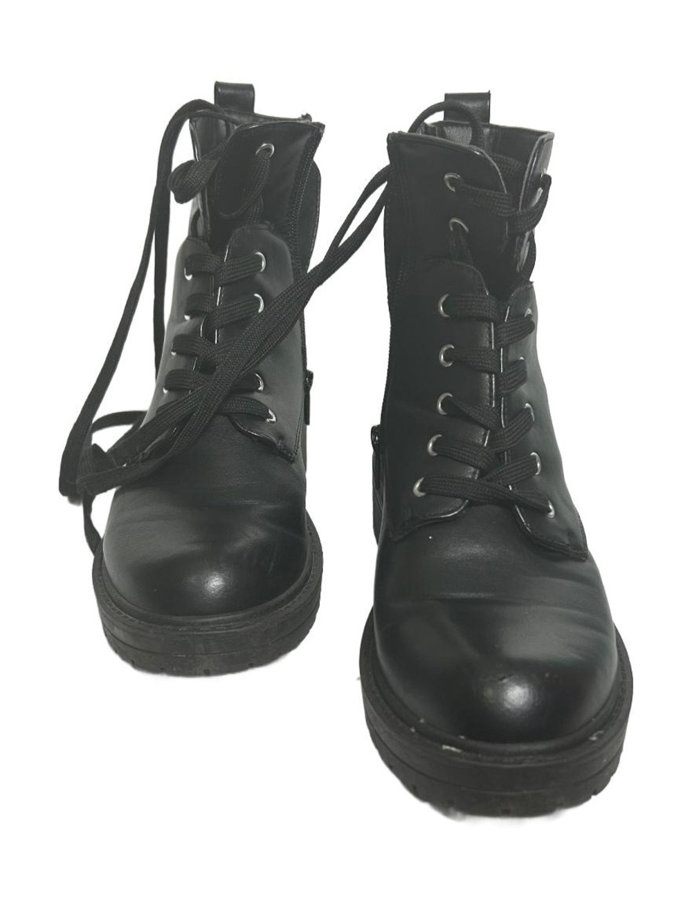 Madden Girl Black Faux Leather Lace UpCombat Boots with Lug Soles Size 6.5